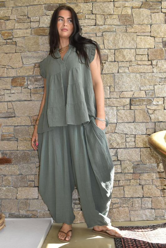Tasha Cushion Cotton Sia Barrel Pant Khaki